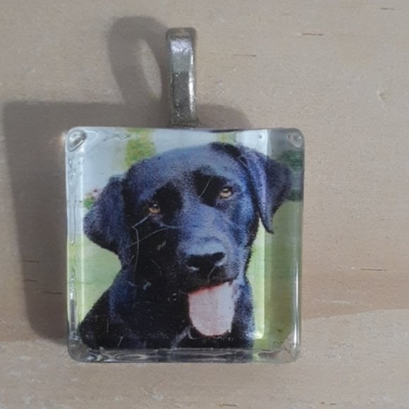 Hand Crafted Black Lab Glass Tile Dog Pendant Labrador Retriever Necklace - Picture 2 of 4
